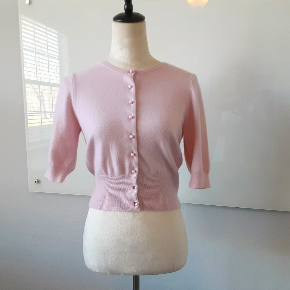 Boden Chasmere Cropped Cardigan in Light Pink - US Size 8 | UK Size 12